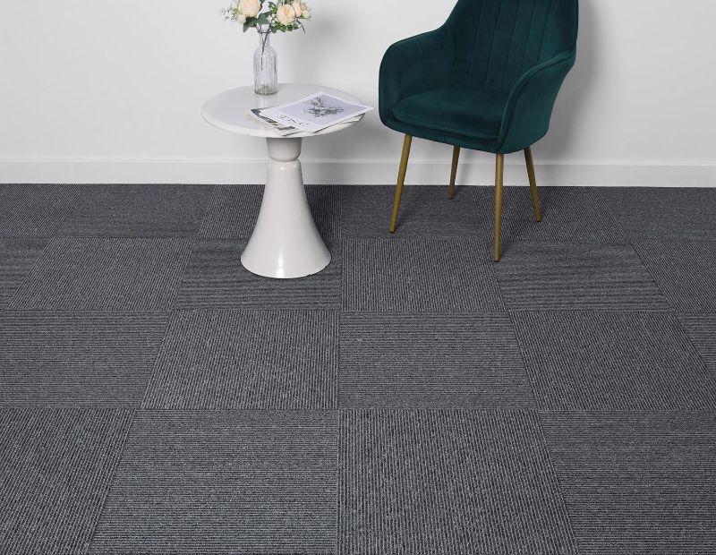 Photo 1 of 24 Tiles/64 sq Ft-Carpet Squares, Carpet Tiles, 0.24" Pile Height, Commercial Carpet Tiles, Non Adhesive Padded, Non-Slip, Easy DIY Installation Medium Grey