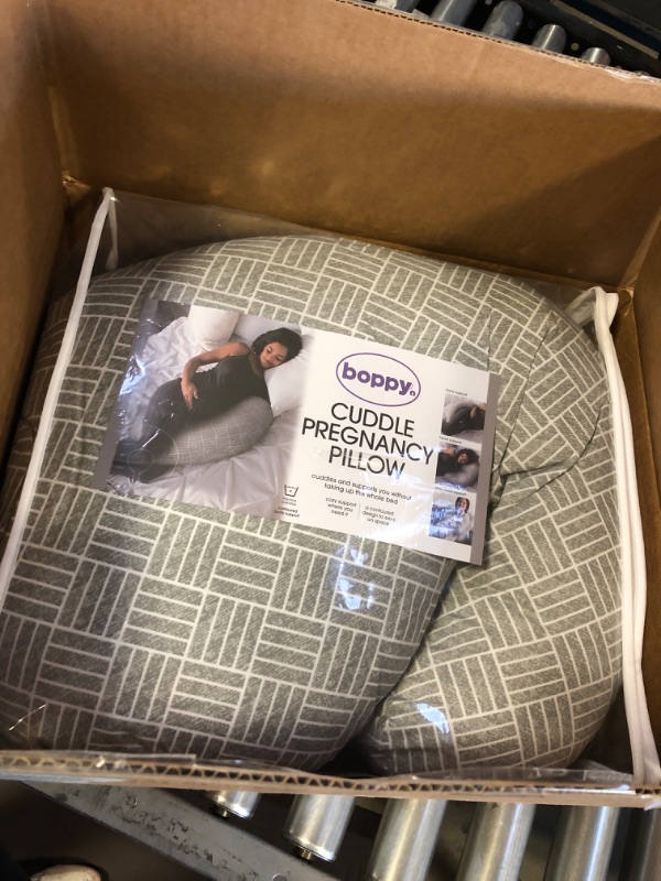 Photo 2 of Boppy Cuddle Pregnancy Pillow with Removable, Breathable Cover | Gray Basket Weave | Plush Contoured Support | Prenatal and Postnatal Positioning