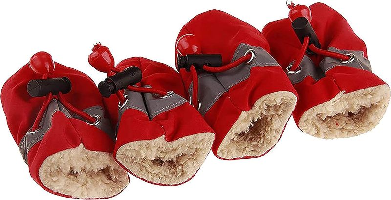 Photo 1 of Cute Soft Anti-Slip Walking Shoes for Dog, Winter Thicken Fleece Drawstring Booties for Cats, Pets Socks for Indoor, Floor Label 5
 