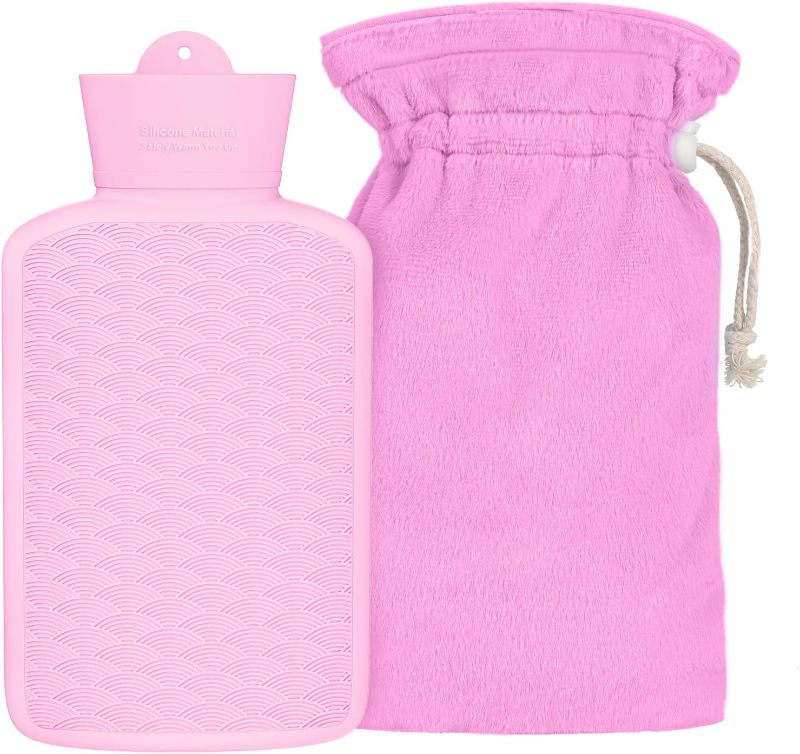 Photo 1 of Silicone Hot Water Bottle, 1L Hot Water Bag for Pain Relief, Hot & Cold Compress, Hand & Feet Warmer, Menstrual Cramps Relief (Pink)
 