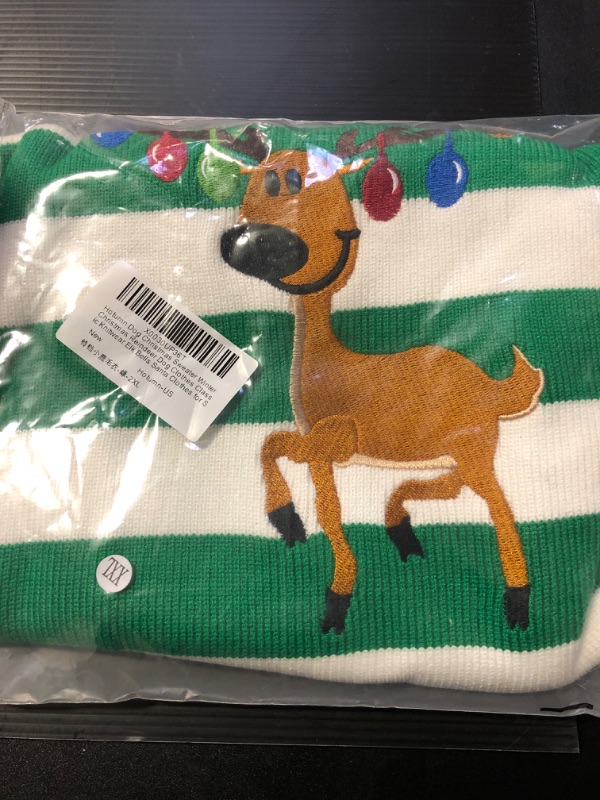 Photo 2 of 2XL HRTTSY Dog Christmas Sweater Cute Bells Reindeer Xmas Dog Holiday Festive Sweaters Pet Cold Weather Outfit Warm Knitwear Jumper Sweaters for Small Medium Large Dogs Cats(Green Bells Reindeer Green Bells Reindeer