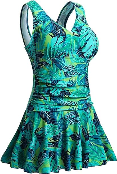 Photo 1 of MiYang Women's Plus Size Printing Padded High Waist Swimdress Green