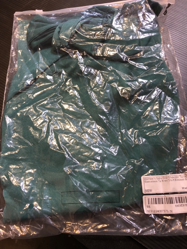 Photo 1 of SheIn Women's Satin One Shoulder Tunic Tops Sleeveless Tie Knot Shirt Blouses Small Green