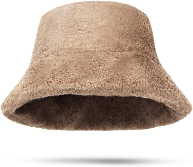 Photo 1 of WASC Faux Fur Winter Bucket Hat Faux Lamb Fur Bucket Hat Fluffy Warm Hat Furry Fisherman Cap for Casual Trips, Sports, Skiing One Size Black