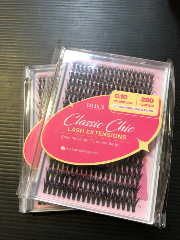 Photo 1 of 2pc CALAILIS Lash Clusters 280Pcs D Curl Individual Lashes 0.10-30D+40D-10-16Mix Cluster lashes Natural Look Eyelash Clusters Super Thin Band and Soft DIY Lash Extension at Home (0.10-30D+40D)