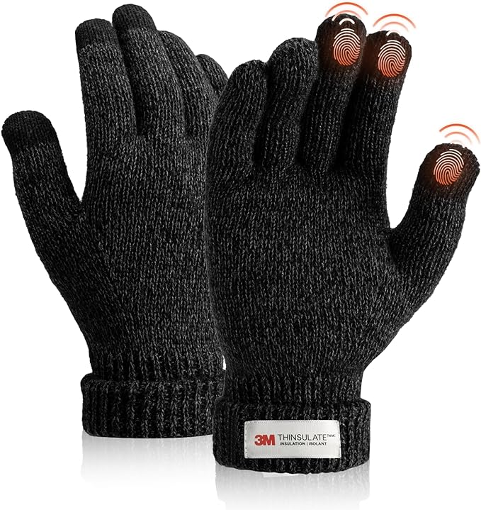 Photo 1 of Winter Gloves for Men Women Merino Wool Touch Screen THINSULATE Lining Warm Gloves Thermal Soft Knit for Cold Weather
 