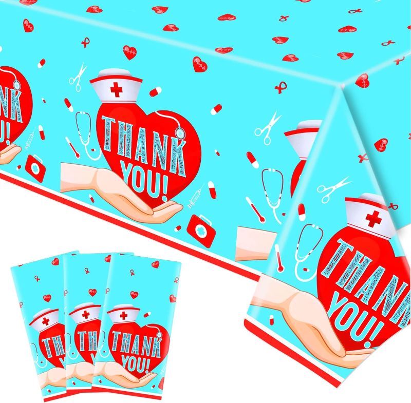 Photo 1 of  Thank You Nurse Tablecloths, Nurse Day Plastic Table Covers for Nurse Appreciation Week Party Supplies, Happy National Nurses Day Table Cloths for Nurse Day Party Decorations, 