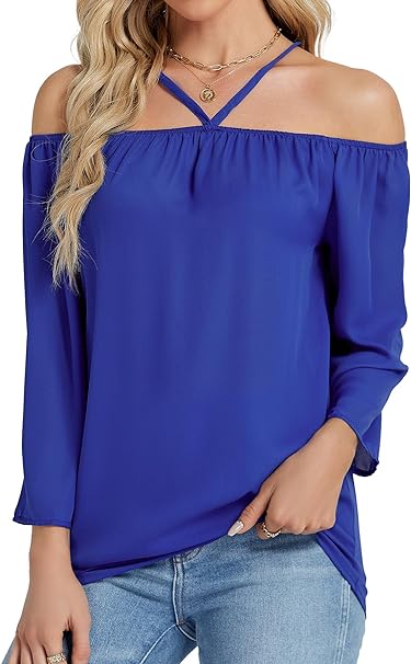 Photo 1 of Women's Sexy Spaghetti Halter Off Shoulder Long Sleeve Blouse Shirt Top m 
  