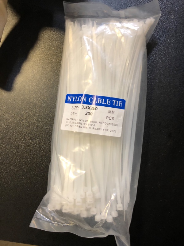 Photo 2 of 200PCS Zip Ties, JHXTZ Multi-Purpose Cable Ties White 8 Inch, Self-Locking Ziptie for Office and Home, Plastic Ties Small Zipties Cable Tie Wraps(Can bear 40lb) 8Inchs White-200piece