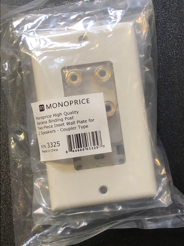 Photo 2 of Monoprice High Quality Banana Binding Post Two-Piece Inset Wall Plate - White - Coupler Type For 2 Speakers