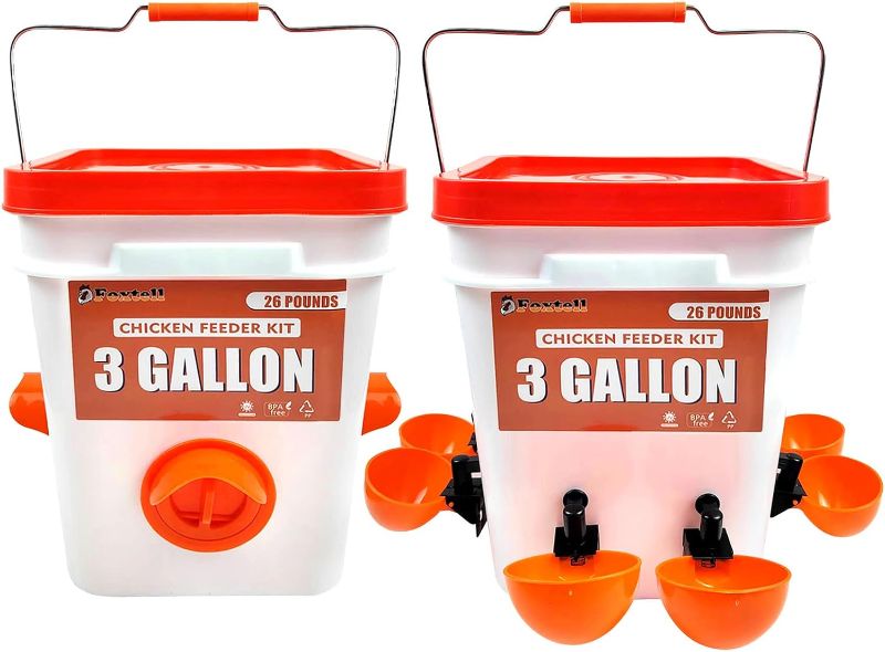 Photo 1 of 3-Gallon/26 Pounds Automatic Chicken Feeder & Waterer Set, Chicken Feeder Port & Watering Rainproof Poultry Feeder, Poultry Supplies, Suitable for Chicken, Duck, Turkey
