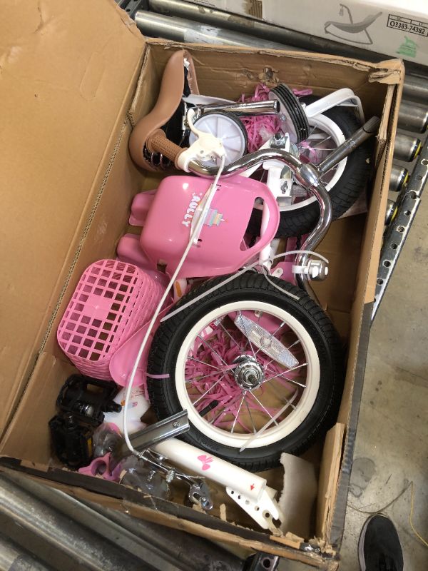 Photo 3 of RULLY Kids Bike 12 14 16 Inch Bicycle for Girls Ages 2-7 Years, Training Wheels Included, Girl Bikes with Basket Bike Streamers Toddler, Pink White White 12 Inch With Training Wheels