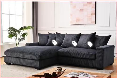 Photo 1 of Payan 102 in. Square Arm 2-Piece Polyester L-Shaped Sectional Sofa in Black with Chaise - BOX 1/2
