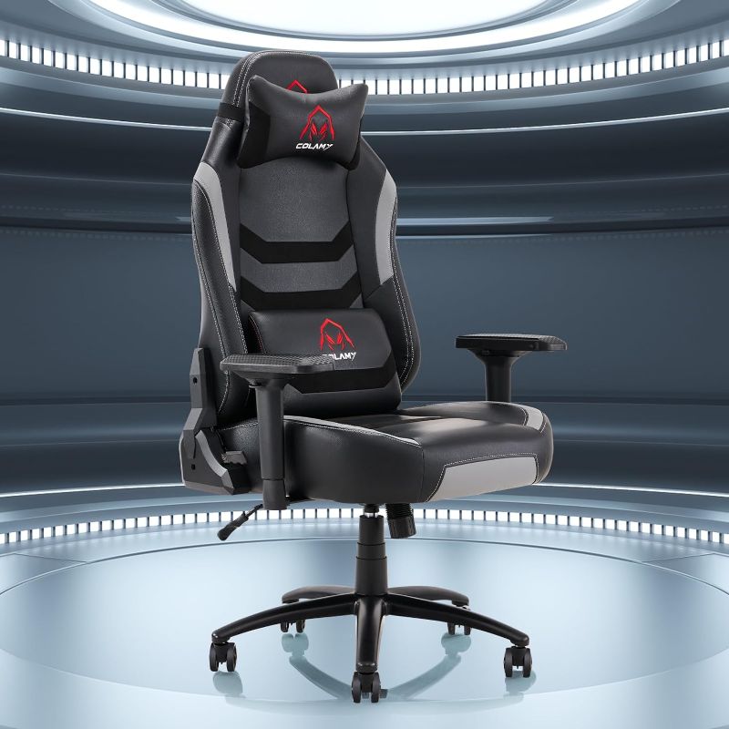 Photo 1 of COLAMY Big and Tall Gaming Chair 400lbs, Racing Computer Gamer Chair, Ergonomic Office PC Chair with Upholstered Seat, Lumbar Support, 4D Armrest for Adult Teens, 91311-Grey
