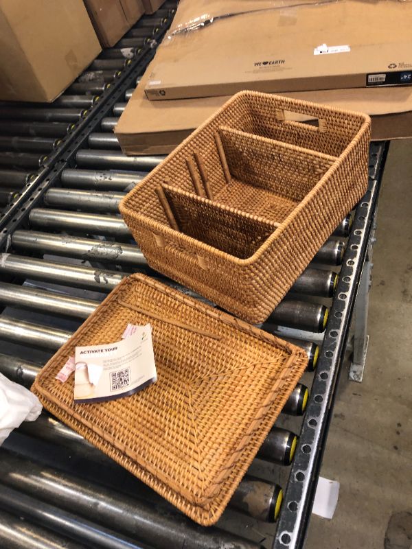 Photo 2 of GaiaMade Handwoven Rattan Basket With Lid, Natural Wicker Storage Basket with Detachable Divider for Organizing, Large Wicker Basket With Lid for Storage and Decoration