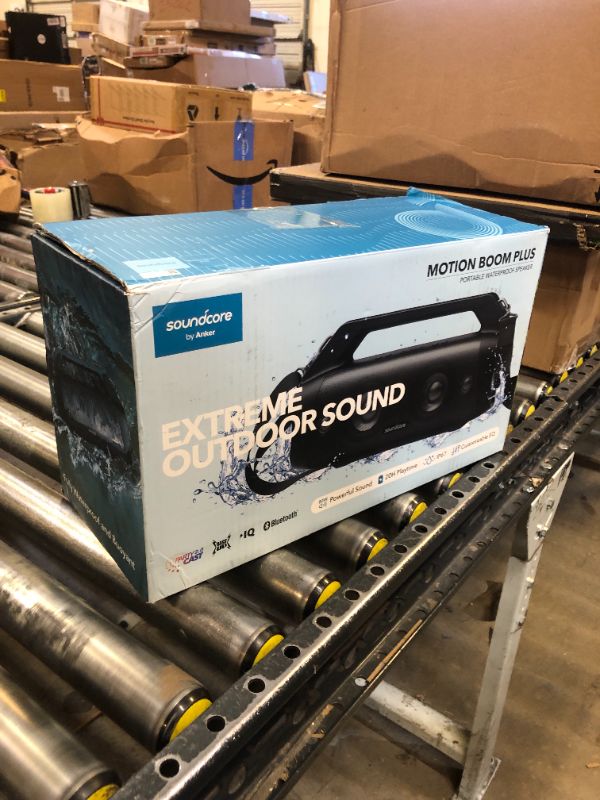 Photo 1 of Soundcore Motion Boom Plus IP67 Portable Speaker, 80W Stereo Sound, Custom EQ & BassUp, Built-in Power Bank, Waterproof Bluetooth Speaker for Camping, Beach, and Backyard
