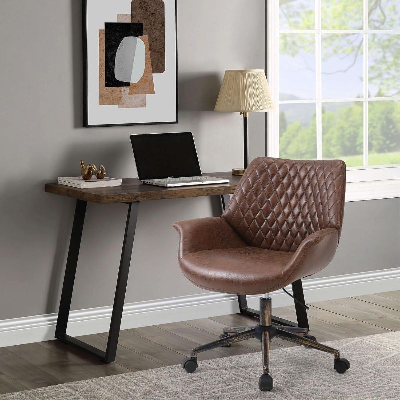 Photo 1 of Home Office Desk Chair, Fabric Modern Height Adjustable Task Chair with Armrest, Back and Wheels for Living Room Study Room and Bedroom, (New Version 1pc, Brown)
