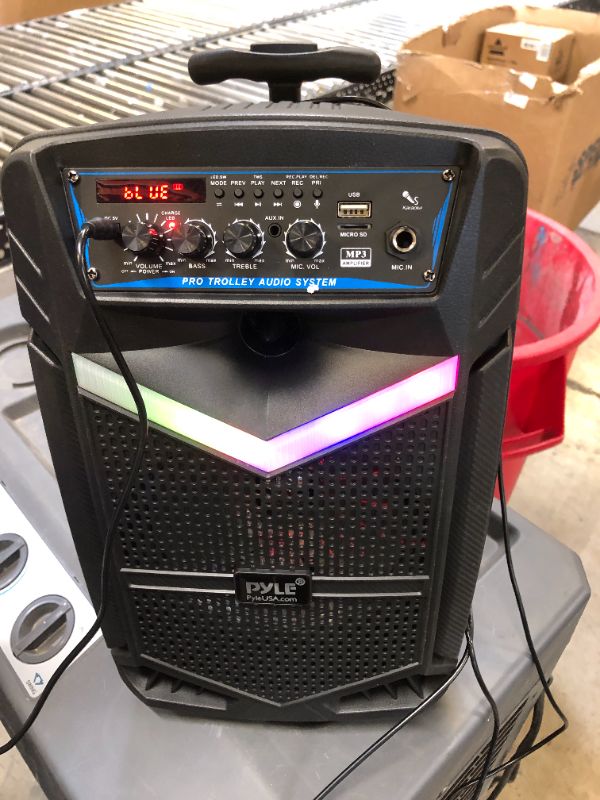 Photo 2 of 400W Rechargeable Outdoor Bluetooth Speaker Portable PA System w/ 8” Subwoofer 1” Tweeter, Recording Function, Mic In, Party Lights USB/SD, Radio - Pyle PPHP842B 8 in Speaker System