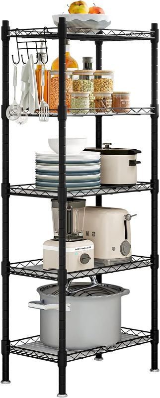 Photo 1 of Shelf 5 Wier Metal Storage Rack Shelving Unit Organizer for Kitchen Laundry Garage Bathroom Pantry Closet Office(16.54" Wx11.81 Dx50 H,Black)
