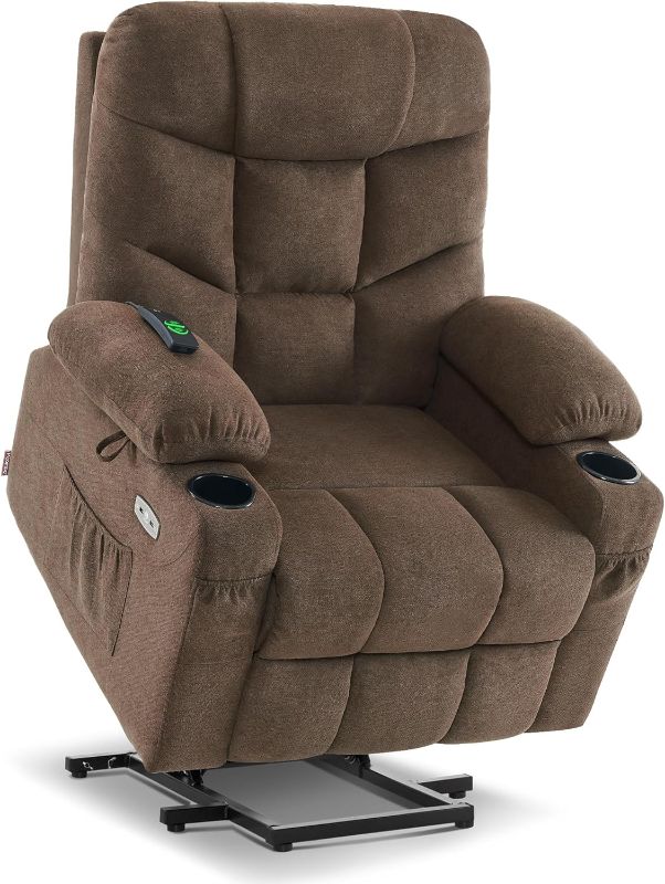 Photo 1 of Electric Power Lift Recliner Chair for Elderly, Fabric Recliner Chair with Massage and Heat, Spacious Seat, USB Ports, Cup Holders, Side Pockets, Remote Control - DARK BROWN