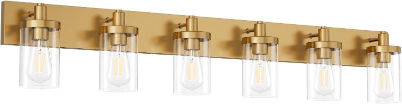 Photo 1 of Aipsun Gold Bathroom Vanity Light Farmhouse Vanity Lighting Fixtures 6 Light 48in Bathroom Light Fixtures with Clear Glass Shade(Exclude Bulb) Gold 6-Light