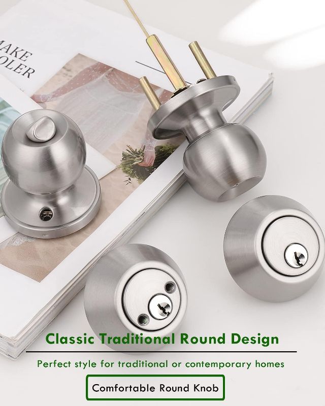 Photo 1 of 1  Pack Keyed Alike Entry Door Knobs and Single Cylinder Deadbolt Lock Combo Set Security for Entrance and Front Door with Classic Satin Nickel Finish