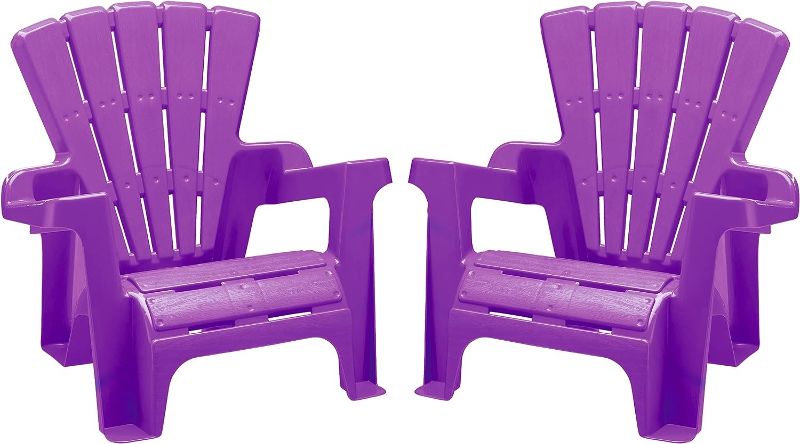 Photo 1 of American Plastic Toys Kids’ Adirondack (Pack of 2), Outdoor, Indoor, Beach, Backyard, Lawn, Stackable Lightweight, Portable, Wide Armrests, Comfortable Lounge Chairs for Children, Purple (2pk) Purple 2