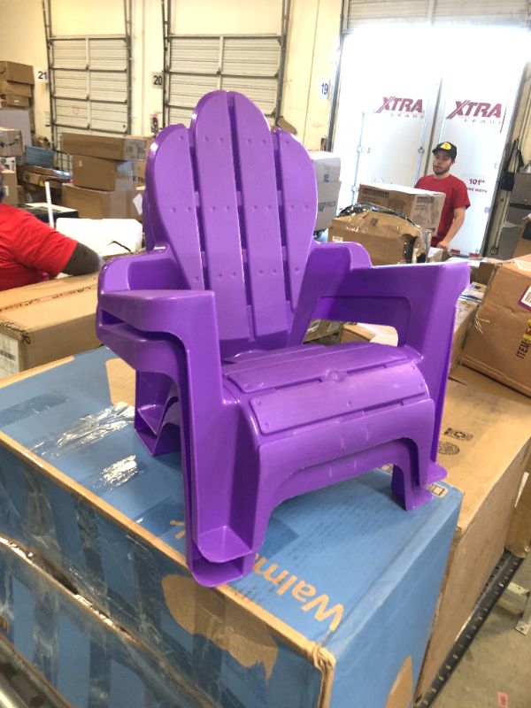 Photo 3 of American Plastic Toys Kids’ Adirondack (Pack of 2), Outdoor, Indoor, Beach, Backyard, Lawn, Stackable Lightweight, Portable, Wide Armrests, Comfortable Lounge Chairs for Children, Purple (2pk) Purple 2