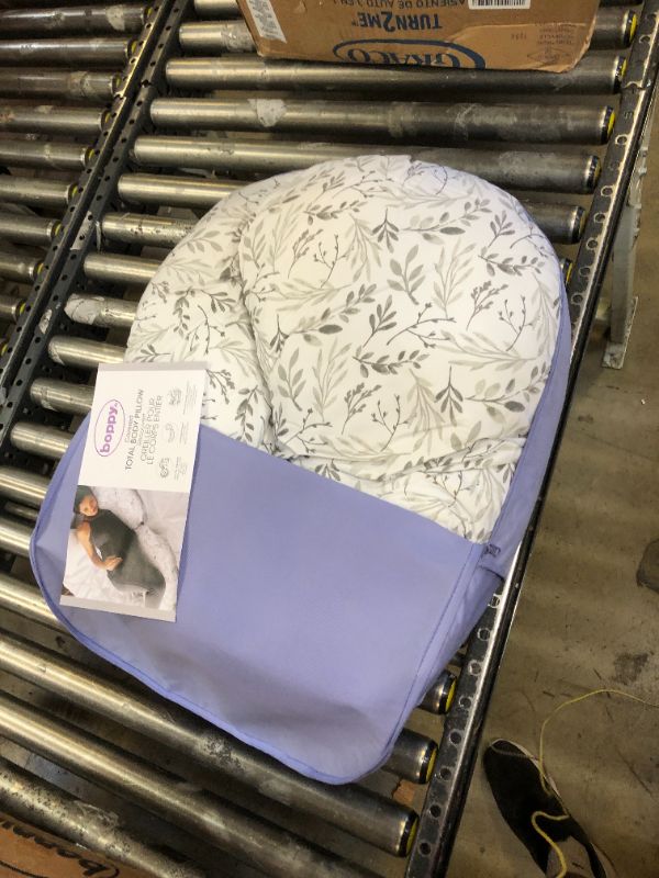 Photo 2 of Boppy Total Body Pregnancy Pillow with Removable, Breathable Pillow Cover | Gray Scattered Leaves | Plush Full-body Support | Prenatal and Postnatal Positioning