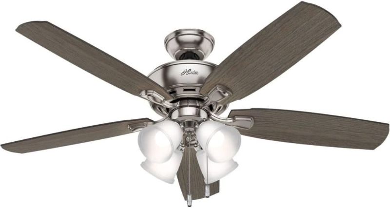 Photo 1 of Hunter Fan Company 53216 Amberlin Indoor Ceiling Fan with LED Light and Pull Chain Control, 52", Brushed Nickel Finish