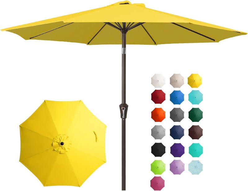 Photo 1 of *missing parts* JEAREY 9FT Outdoor Patio Umbrella Outdoor Table Umbrella with Push Button Tilt and Crank, Market Umbrella 8 Sturdy Ribs UV Protection Waterproof for Garden, Deck, Backyard, Pool (Yellow)
