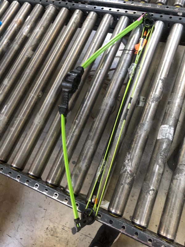 Photo 2 of Bear Archery Spark 5-10lbs Ambidextrous Flo Green Youth Archery Bow Set
