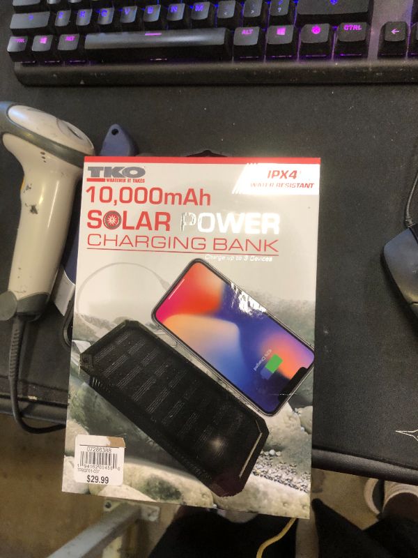 Photo 1 of TKO 10,000 mAh Solar Charging Water-Resistant Power Bank
