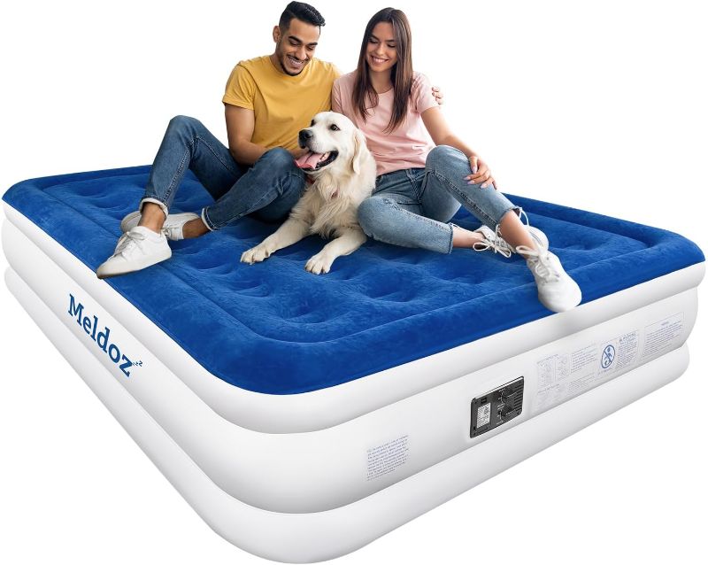 Photo 1 of Queen Air Mattress with Built-in Pump, Double High Blow Up Mattress for Home, Camping & Guest, 3 Mins Quick Inflate, Inflatable Air Bed with Water Resistant Flocked Top - 20 Inch
