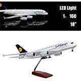 Photo 1 of 18” 1:160 Scale Model Airplane Model Plane Lufthansa A380 Plane Model Kits with LED Light(Touch or Sound Control) for Business Gift
