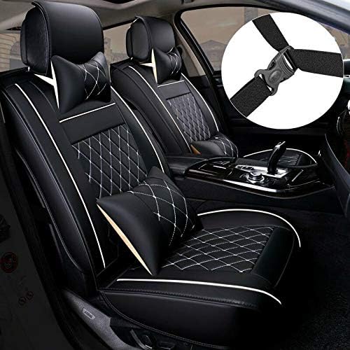Photo 1 of MAGQOO Universal PU Leather Car Seat Cover Full Set 5-Seat Front&Rear Cushions Full Seat with Pillows Fit for SUV Truck Van Year Round Use (Black/White Line)
