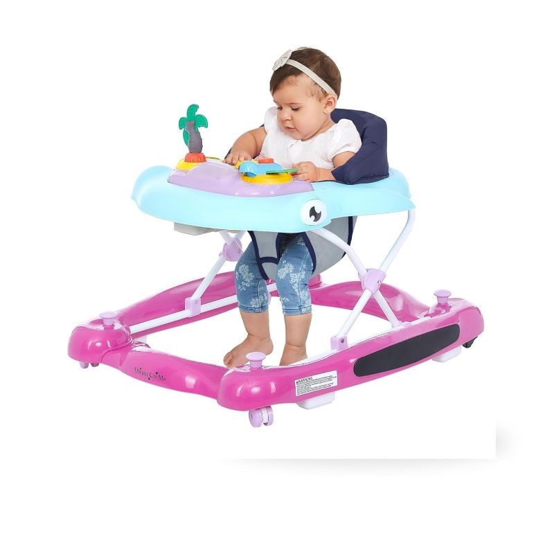 Photo 1 of 2-in-1 Aloha Fun Baby Walker in Purple, Easily Convertible Baby Walker, Adjustable Three Position Height Settings, Easy to Fold and Store
