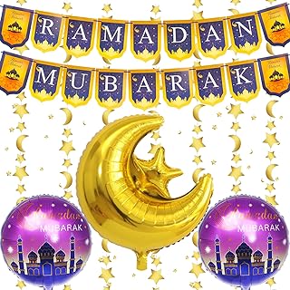 Photo 1 of Ramadan Decorations for Home 2024, Ramadan Mubarak Banner with Aluminium Film Balloons and Moon Star Paper String, Ramadan Mubarak Kareem Decorations for Party Supplies https://a.co/d/4FKiDjk
