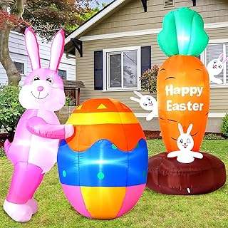 Photo 1 of Lunmon 2 Pack 6 ft Lighted Easter Inflatables Decorations Outdoor Easter Inflatable Bunny Holding Easter Egg and Blow up Bunny Carrot with LED Light for Easter Party Holiday Yard Lawn Patio Decor https://a.co/d/csSJxlp