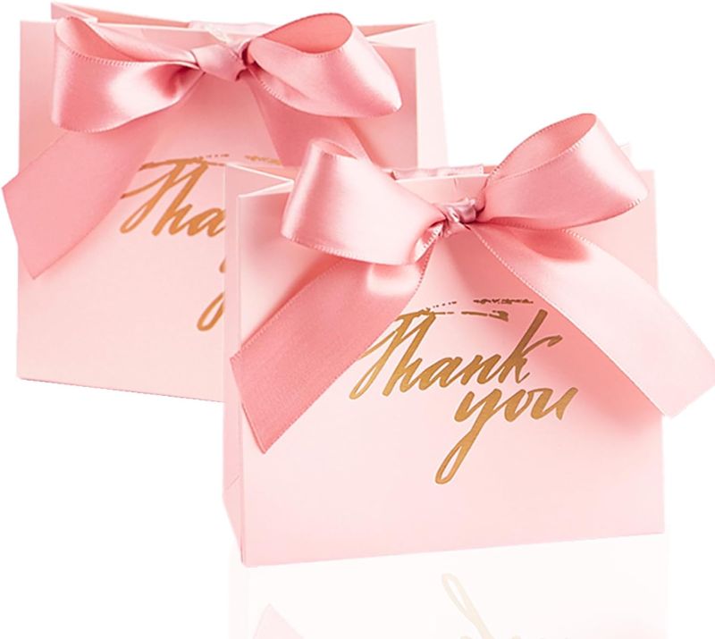 Photo 1 of  Pack Small Gift Bags Pink Thank You Bags with Bow Ribbon, Mini Paper Favor Gift Bags for Birthday Party Wedding Baby Shower Pack Small Gift Bags Pink Thank You Bags with Bow Ribbon, Mini Paper Favor Gift Bags for Birthday Party Wedding Baby Shower