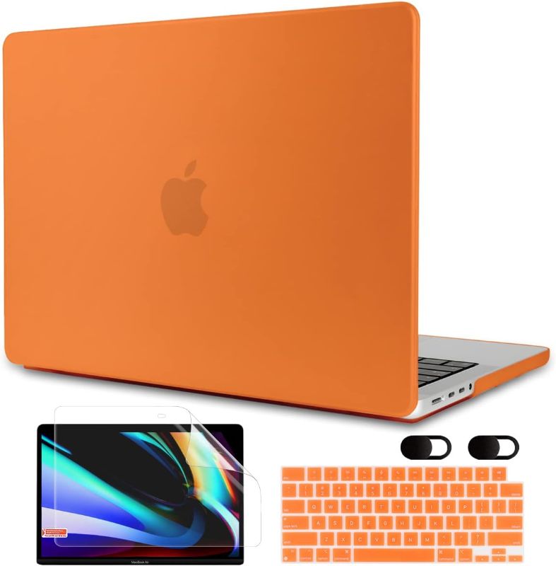 Photo 1 of   Laptop Hard Shell Case with Keyboard Cover & Screen Protector & Webcam Covers, Orange 