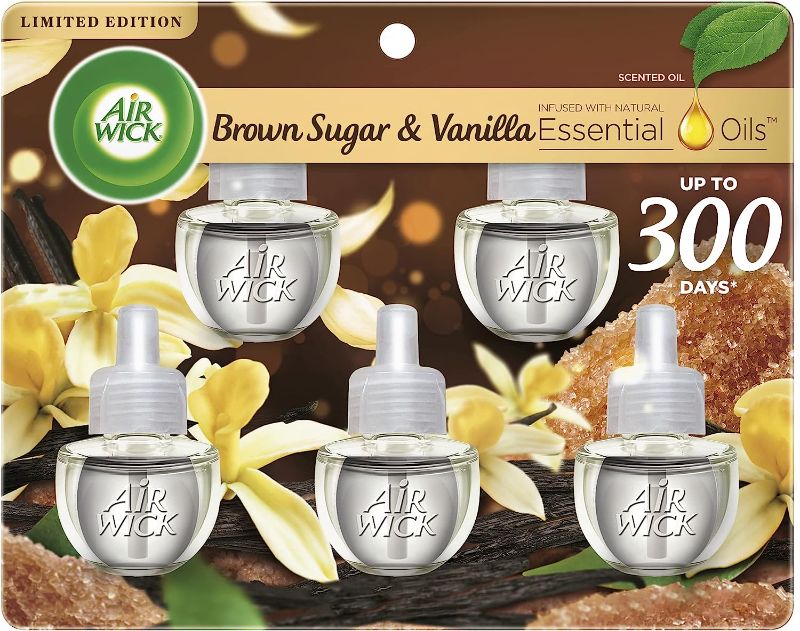 Photo 1 of Air Wick Plug in Scented Oil Refill, 5 ct, Brown Sugar and Vanilla, Air Freshener, Essential Oils, Fall Scent, Fall decor Brown Sugar and Vanilla 5 Count (Pack of 1)