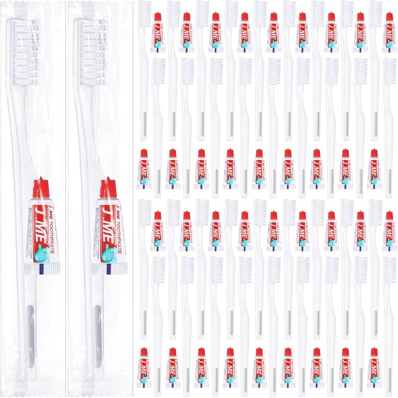 Photo 1 of 100 Pack Individually Wrapped Toothbrushes with Toothpaste Disposable Travel Toothbrush 5.91 in Soft Bristle Toothbrushes and Toothpaste Set for Homeless Shelter Hotel Guest Adult
