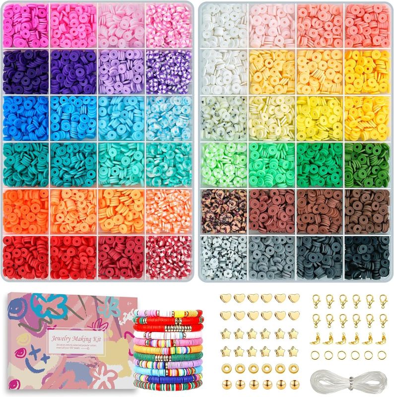 Photo 1 of 7000 Pcs Clay Beads for Bracelet Making Kit, 2 Boxes 48 Colors Friendship Bracelet Kit Polymer Clay Heishi Beads with Star Round Heart Spacer Gold Bead DIY Crafts Gift Set for Kids Teens
