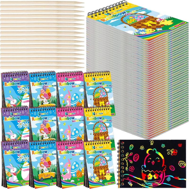 Photo 1 of 2 packs Easter Rainbow Scratch Note Pads for Kids Scratch Paper Scratch Book Scratch Paper Arts Notebooks Magic Paper Supplies Easter Crafts Kit for Classroom Easter Party Supplies,