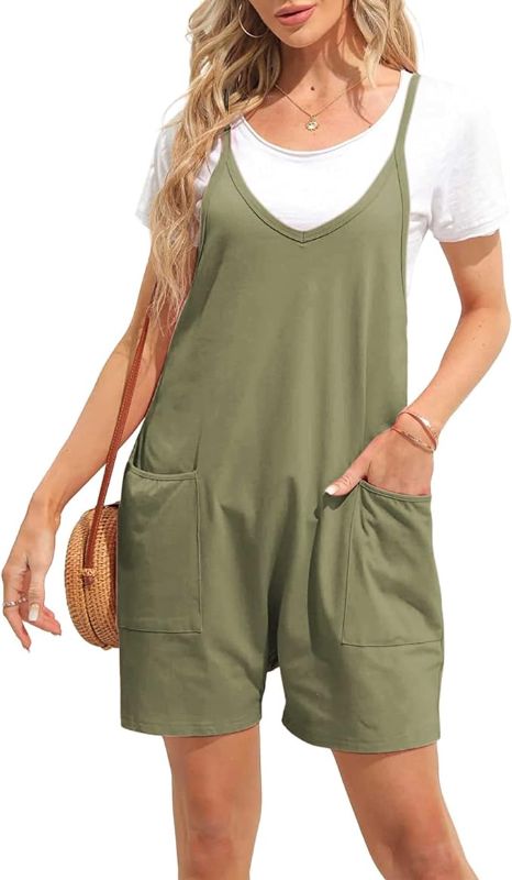 Photo 1 of Small Womens Sleeveless Overalls Shorts Loose Spaghetti Strap Wide Leg Shorts Romper Jumpsuits with Pockets
