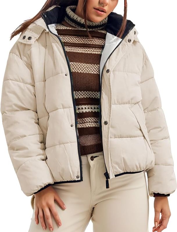 Photo 1 of Duyang Women’s Hooded Puffer Jacket Winter Cropped Long Sleeve Zip Casual Puffer Jacket
