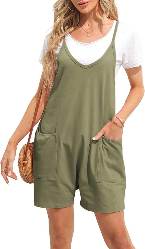 Photo 1 of Medium Womens Sleeveless Overalls Shorts Loose Spaghetti Strap Wide Leg Shorts Romper Jumpsuits with Pockets
