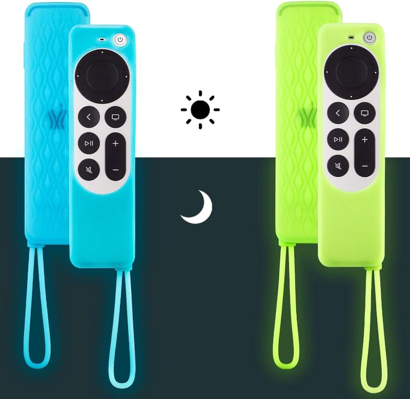 Photo 1 of 2 Pack Remote Cover for Apple TV, Silicone Protective Case for Apple TV 4K 6 Gen Remote, 2022 Siri Remote 3rd Gen 2021 Siri Remote 2nd Gen Anti-Slip Remote Case Glow in Dark (Glow Green + Glow Blue)
