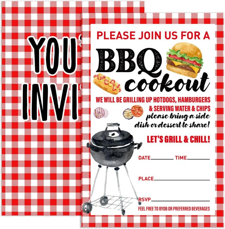 Photo 1 of 2pc BBQ Party Invitations with Envelopes, Summer Barbecue Cookout Party Invites, Backyard Picnic Invite Cards, Let's Grill & Chill, 4"x6" Set of 20
